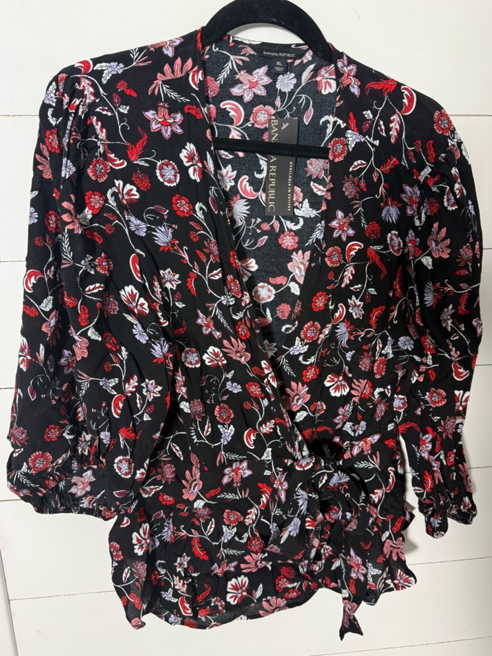 Banana Republic Black Floral Wrap Top NWT